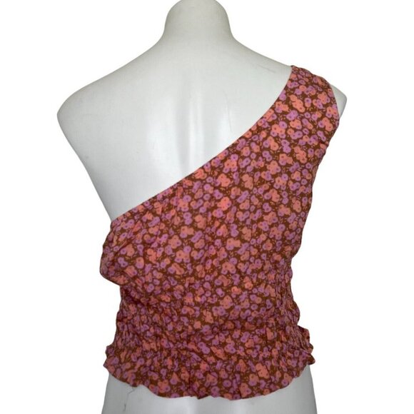 NORDSTROM Floral Crop Top SIZE 1X bohemian One-Shoulder smoke Tan Purple NWT - Picture 6 of 11
